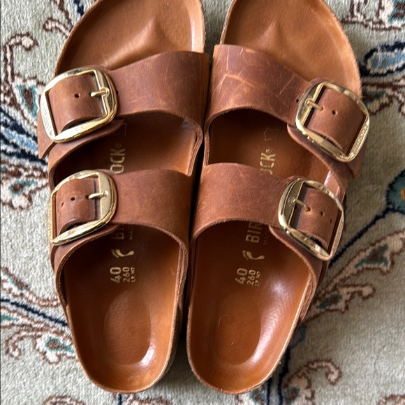 Birkenstock Big Buckle Brown Leather Sandals with Gold Buckles - Picture 3 of 5